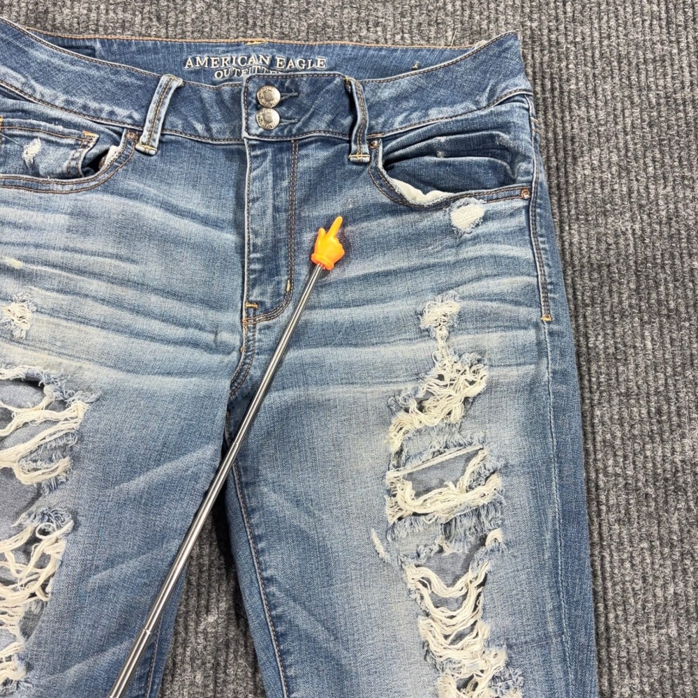 American Eagle Artist Crop Jeans Women 14 Blue Distressed Super Super Stretch - Picture 9 of 14